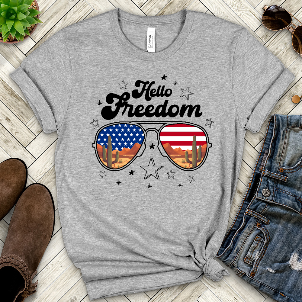 Test of Hello Freedom Heathered Tee