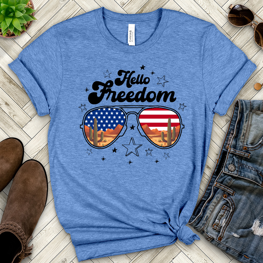 Test of Hello Freedom Heathered Tee