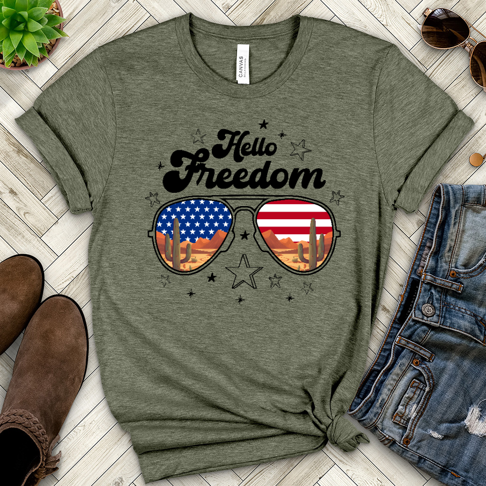 Test of Hello Freedom Heathered Tee